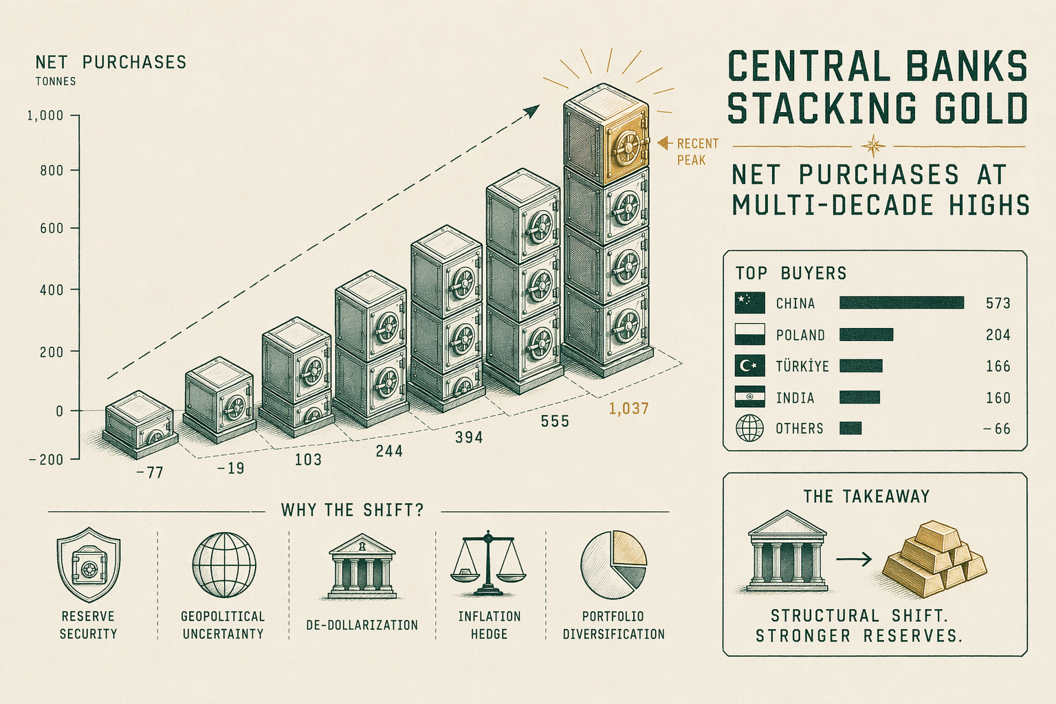 Illustration: The central bank gold buying shift, 2018-2024