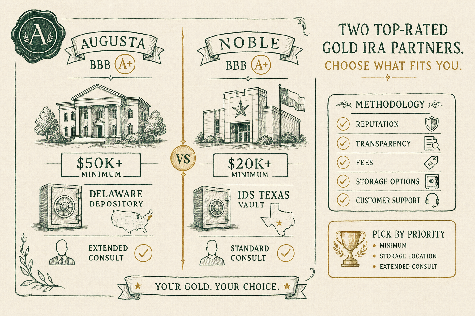 Illustration: Augusta Precious Metals vs Noble Gold Investments