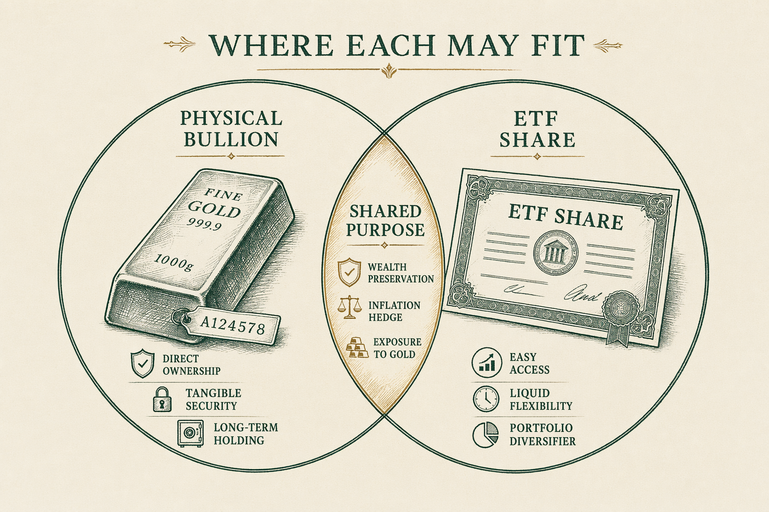 Illustration anchoring the closing section of GLD vs IAU — gold ETF comparison