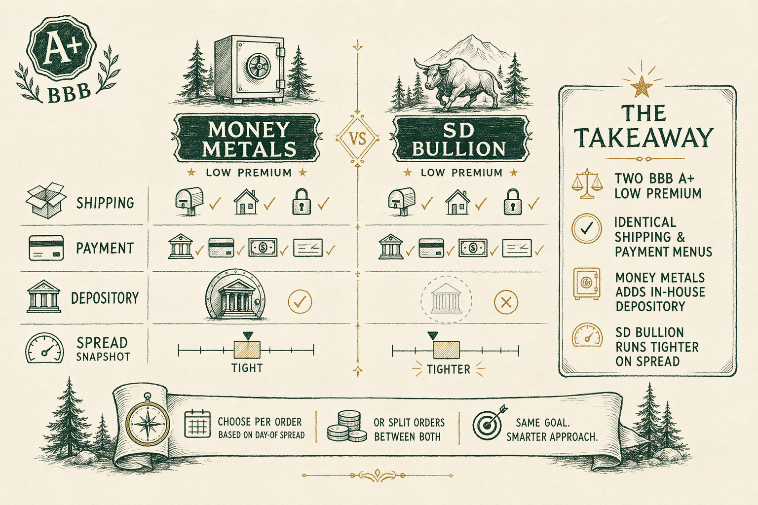 Illustration: Money Metals Exchange vs SD Bullion