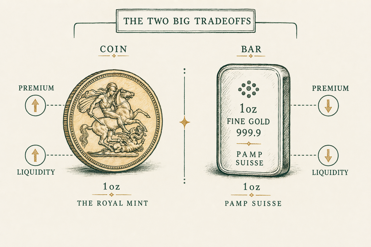 Illustration anchoring the Sovereign coins — Eagle, Maple, Krugerrand, Britannia section