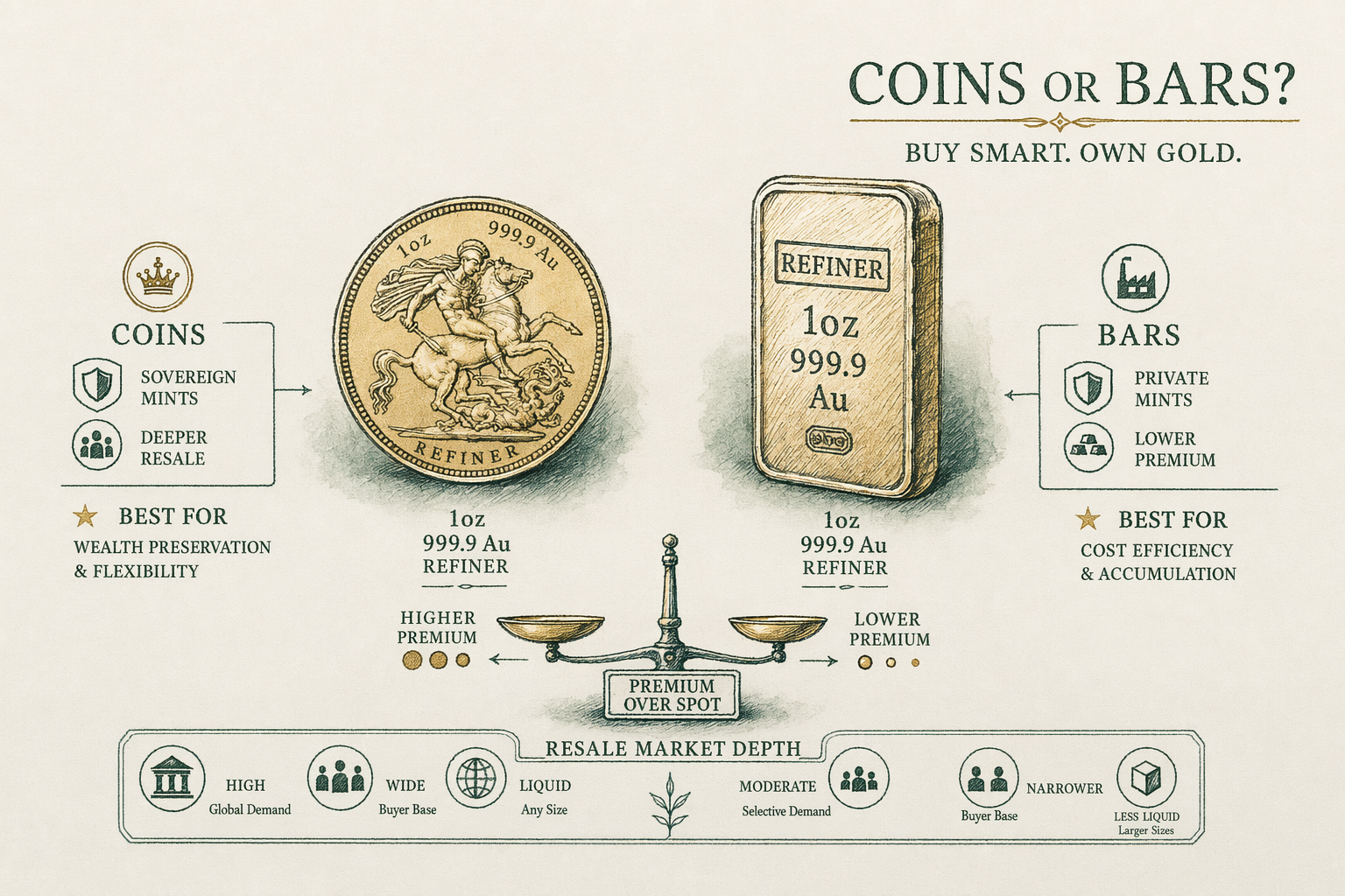 Illustration: Coins vs bars — the editorial decision tree