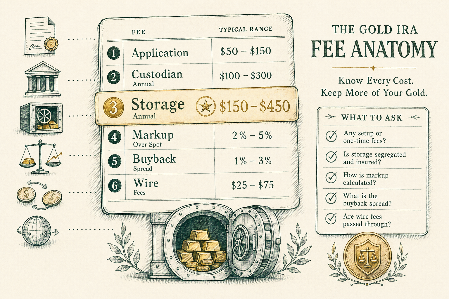 Illustration: Gold IRA fees — every line item, plainly