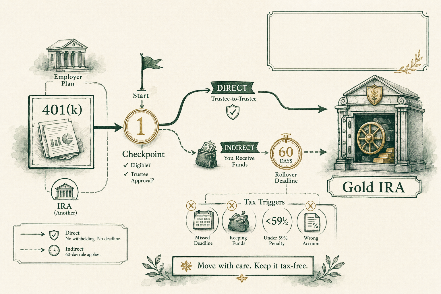 Illustration: Gold IRA rollover — the editorial mechanics