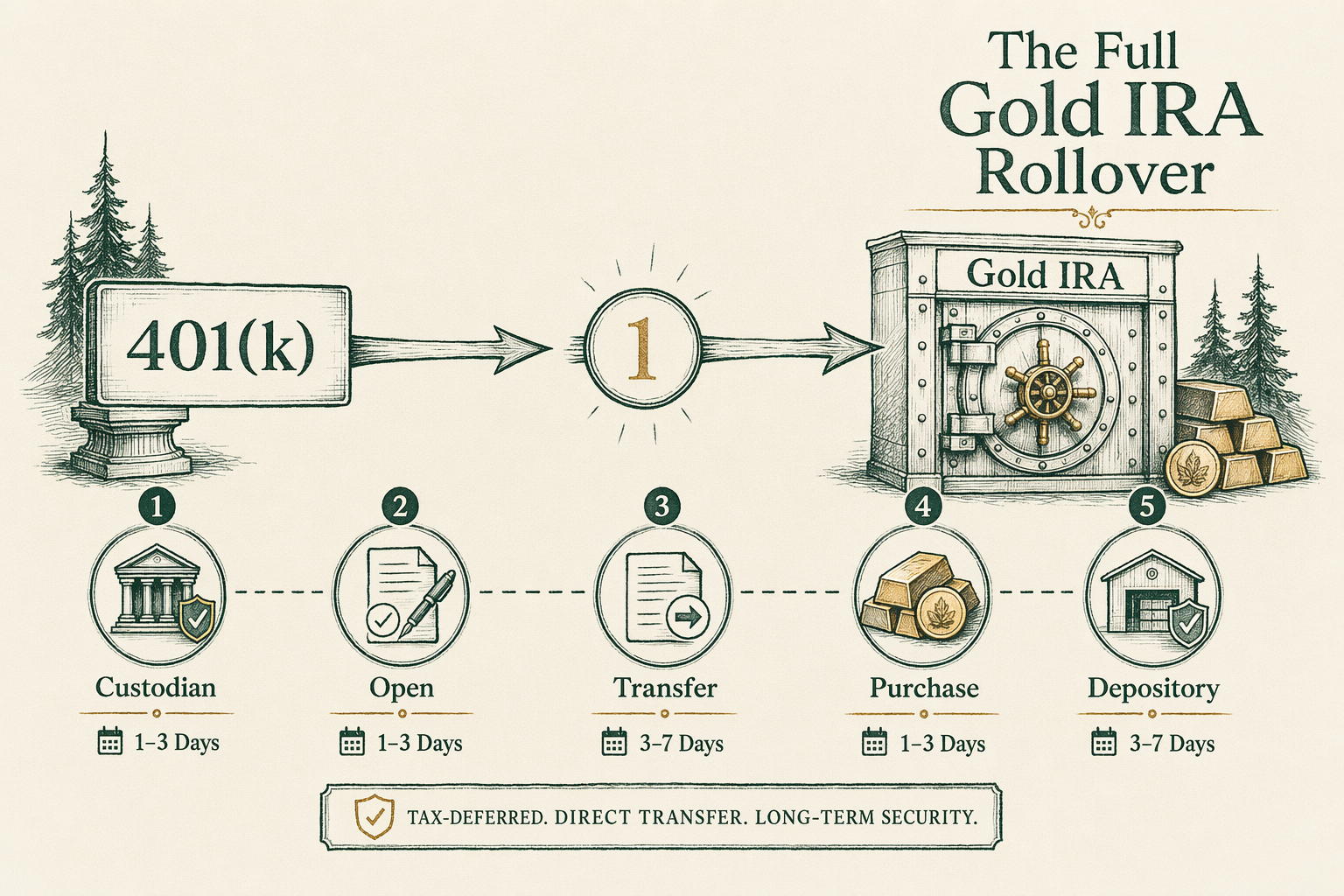 Illustration: How a Gold IRA rollover works — step by step