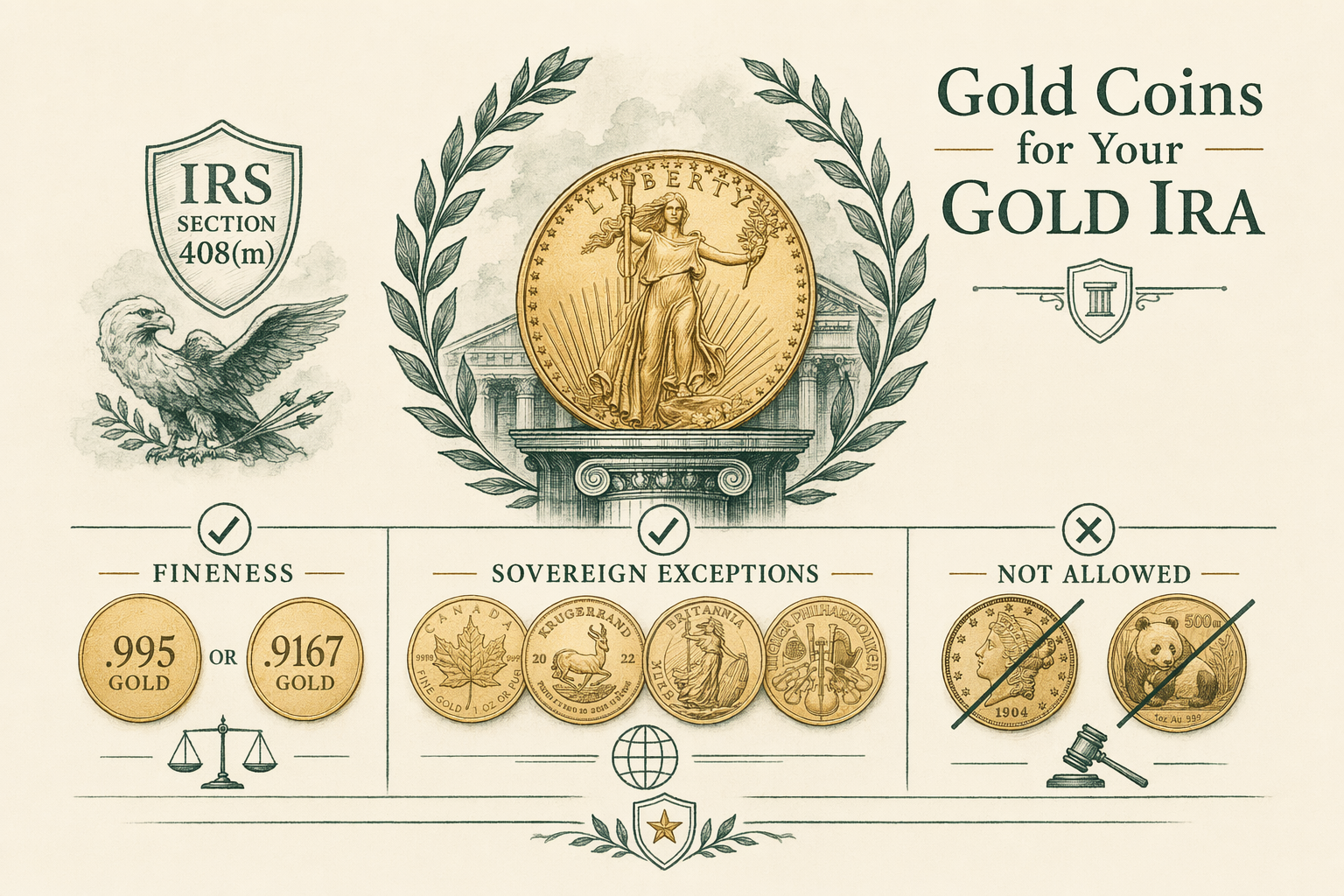 Illustration: IRS-approved gold coins for an IRA