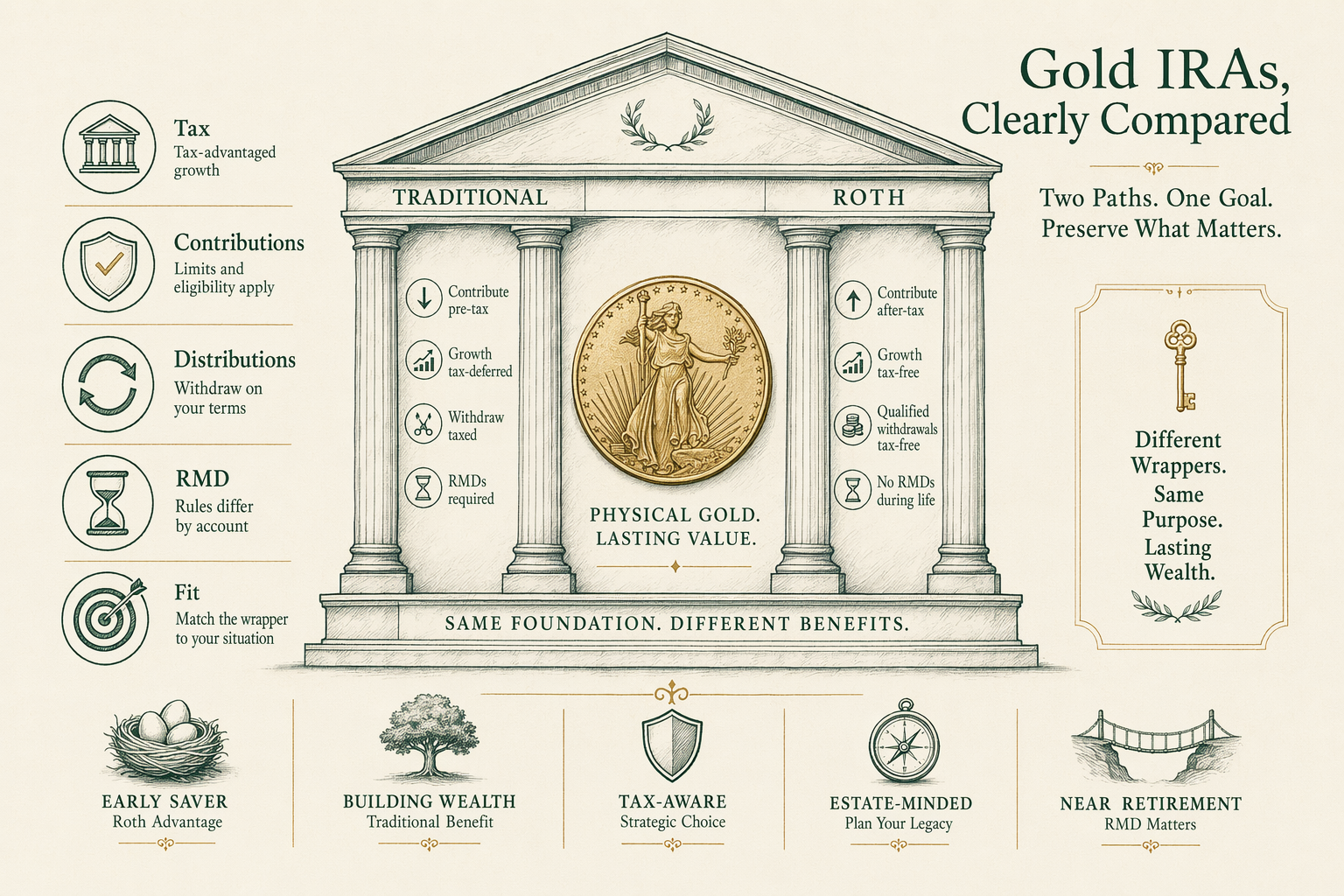 Illustration: Roth vs Traditional Gold IRA