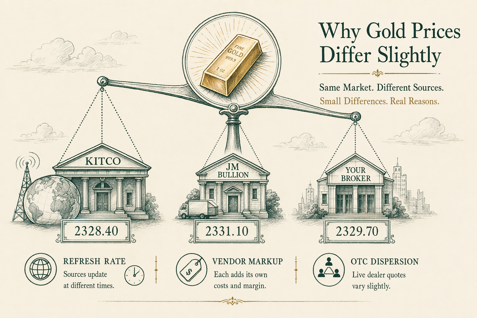 Illustration: Why does the gold spot price vary between sources?