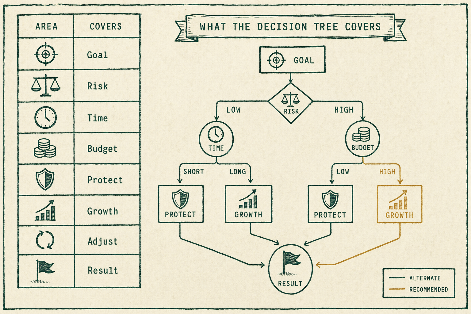 Illustration anchoring the Traditional vs Roth branching section